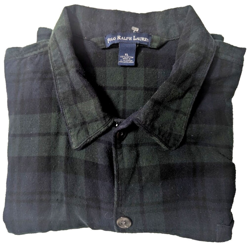 Polo Ralph Lauren Men's Shirt XL Long Sleeve Plaid Navy Blue, Green, Black